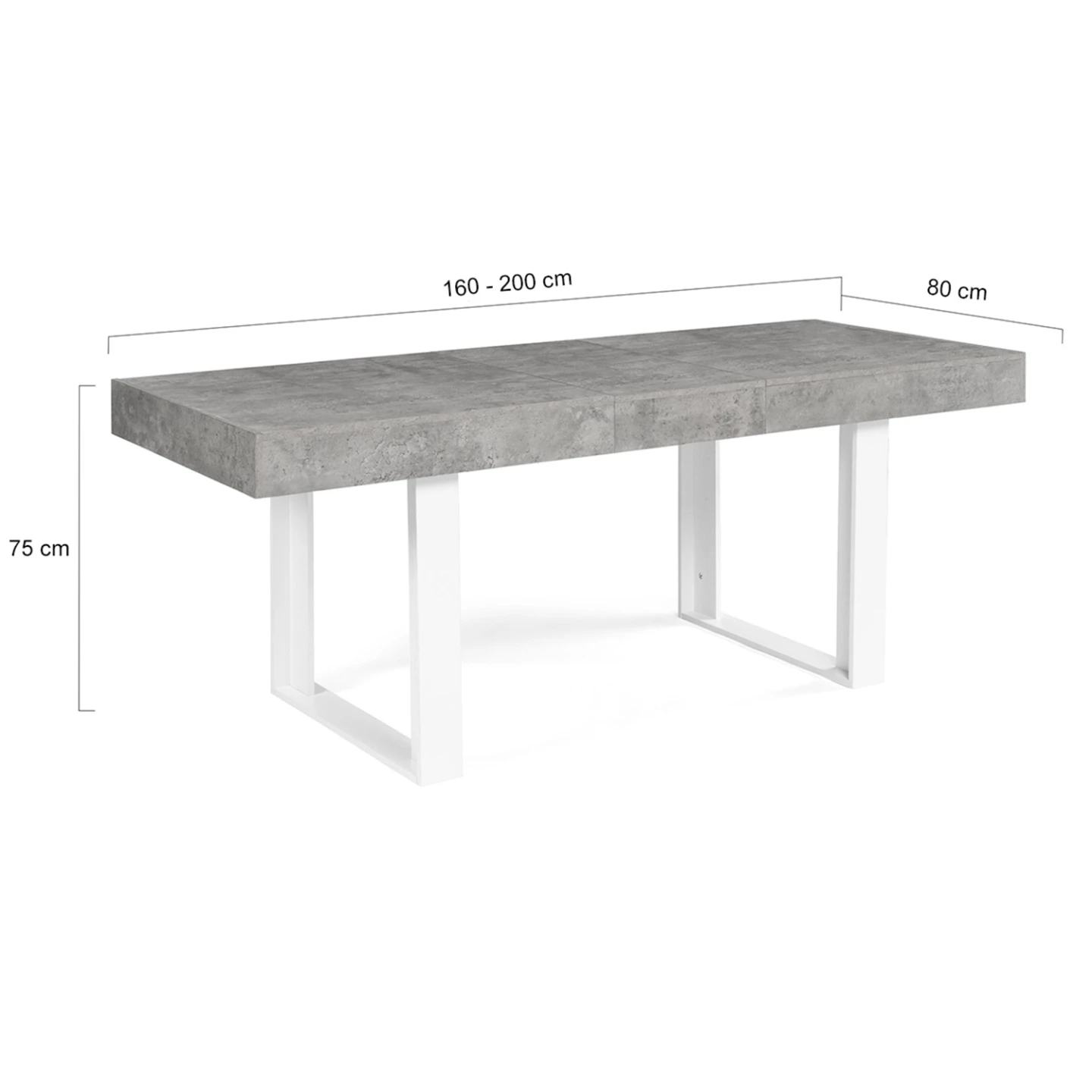 Table à manger extensible rectangle OREGON avec rangement 4-8 personnes effet béton et blanc 160-200 cm