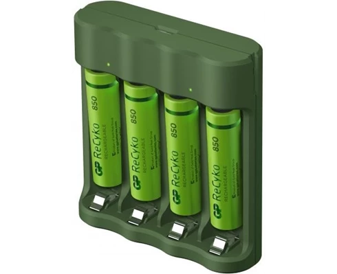 GP ReCyko Everyday-batteriladdare B421 (USB), inkl. 4 stk. AAA 850mAh NiMH-batterier