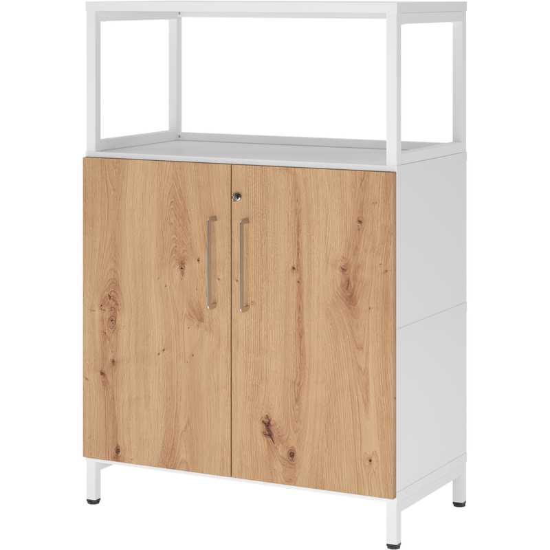 Kombischrank mit Sockel Tarys, 3 Ordnerhöhen, 2 Türen, 1 Fach ohne Rückwand, weiss/asteiche