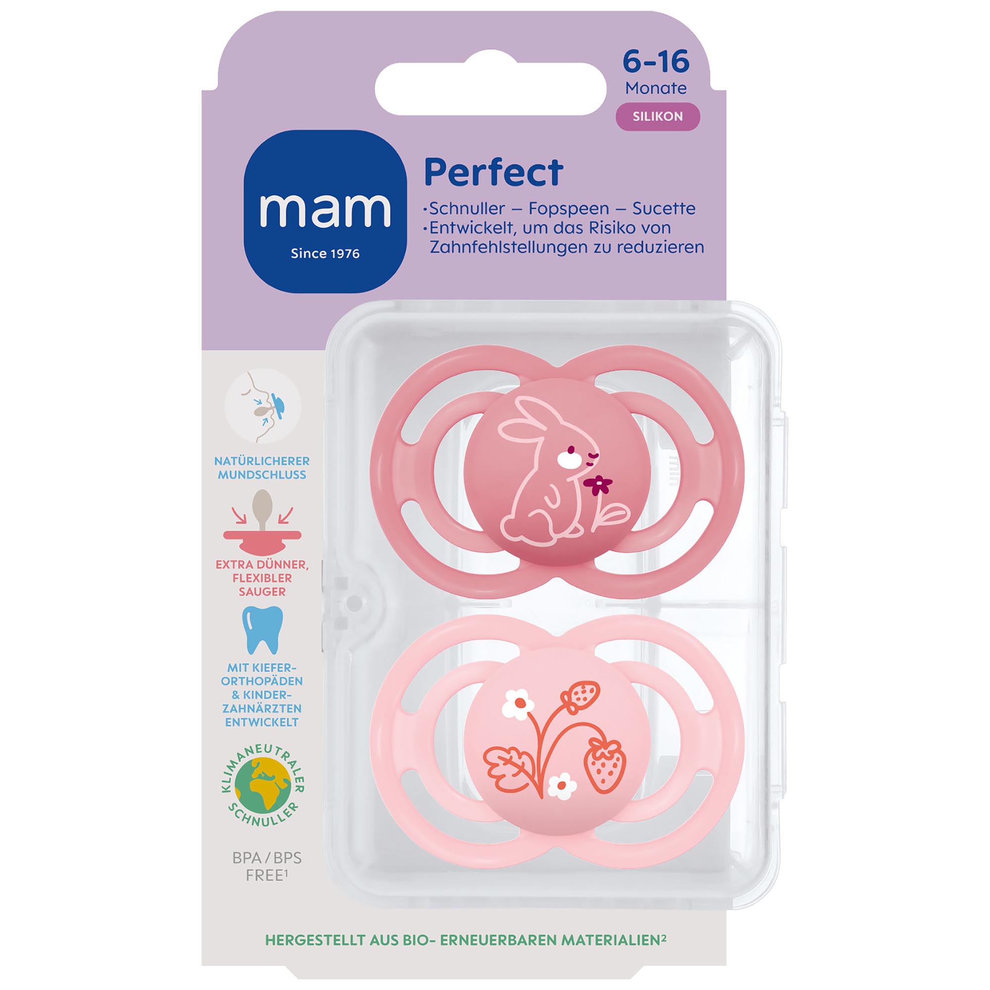 MAM fopspeen Perfect Silikon 6-16 maanden roze