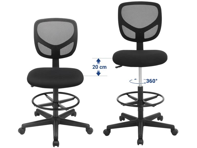 Songmics Bürostuhl mit Fusskreuz, Schwarz Bequemer und ergonomischer Schreibtischstuhl