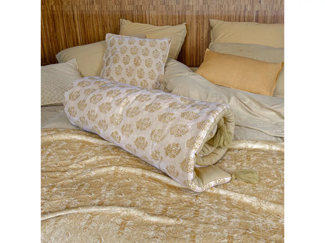 Now's Home - Sofa Cover En Coton Et Velours Imprime Jaune Et Beige 70x180cm Dori