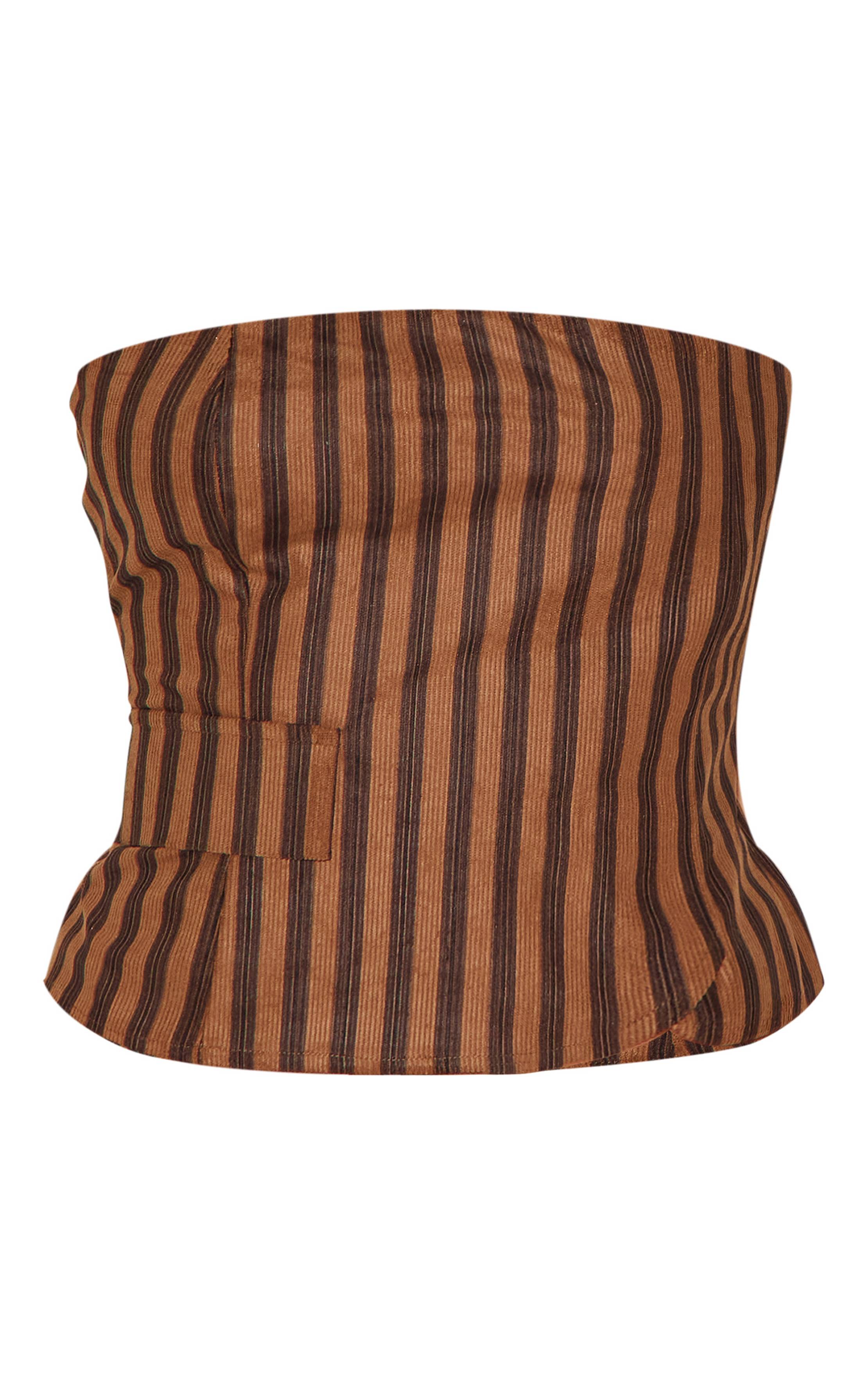 Marron Bandeau Rayé En Velours Côtelé