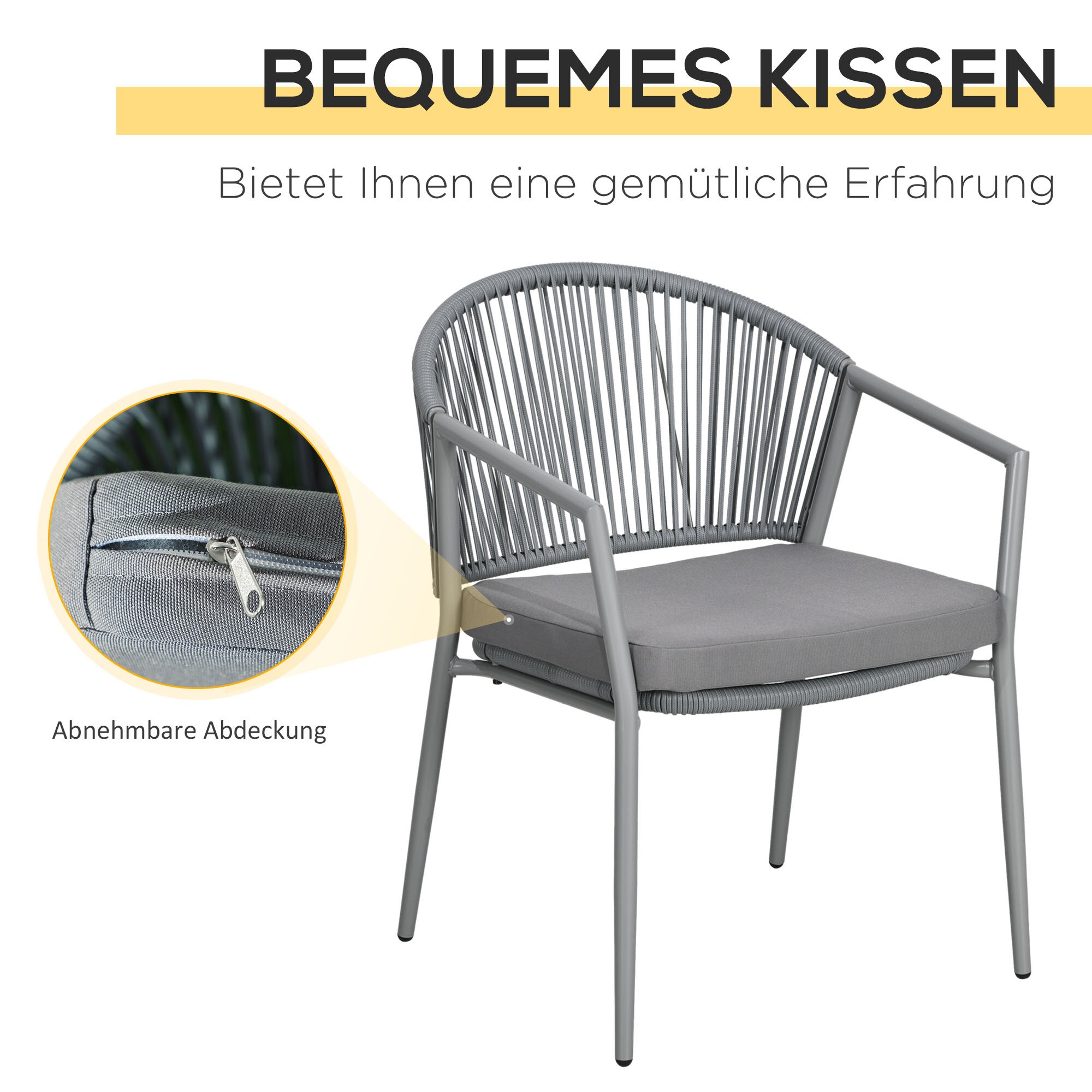 Outsunny Bistroset mit Sitzkissen grau 58L x 62B x 78H cm