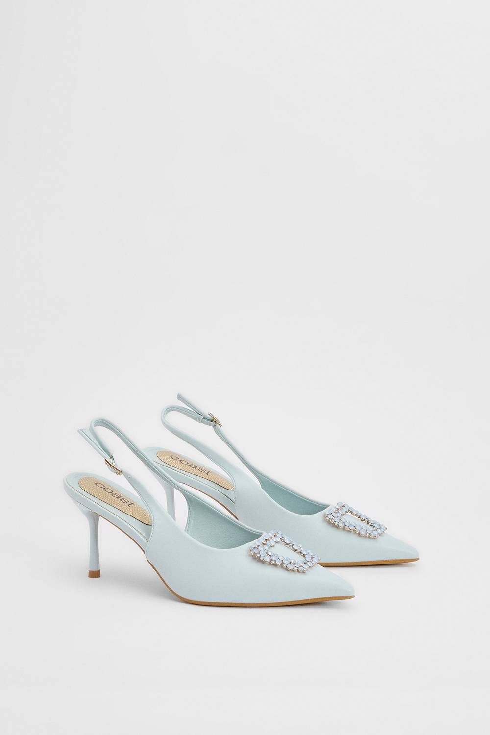 Coast Chaussures De Cour À Bride Arrière Diana En Synthétiquecuir Bleu Avec Bordure Colorée Carrée Et Talon Aiguille Moyen