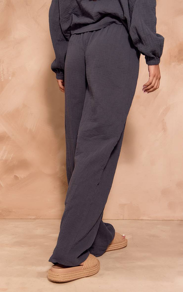Bleu Foncé Pantalon Large En Gaze Texturée