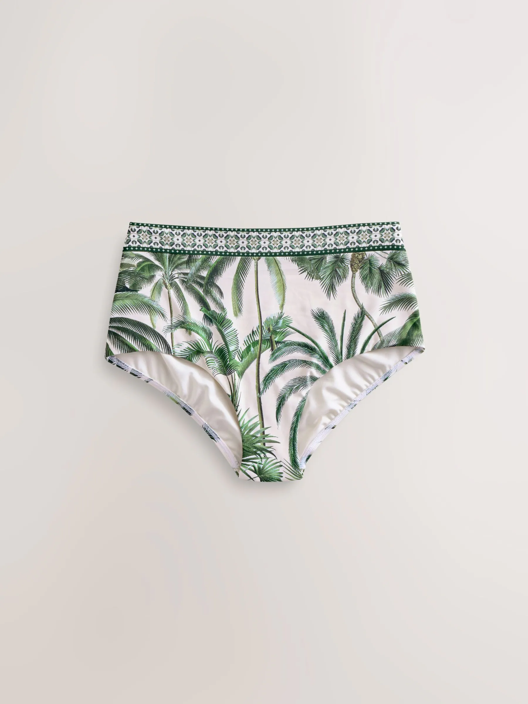 Ecru/Groene Palm - Bikini broekje met print