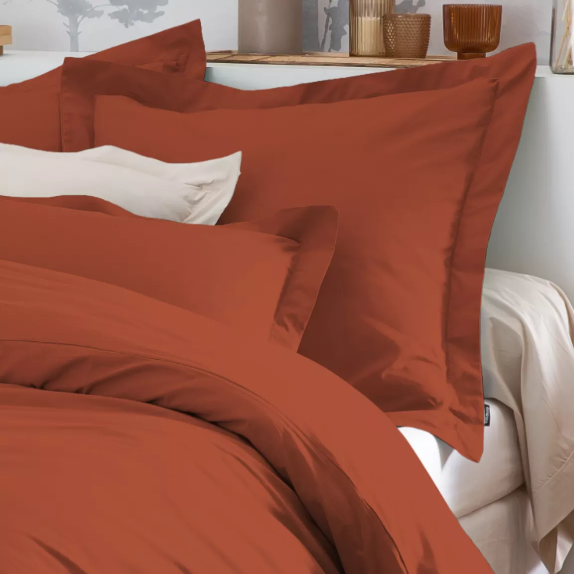 Taie d'oreiller carrée percale de coton (65 x 65 cm) Cali Terracotta