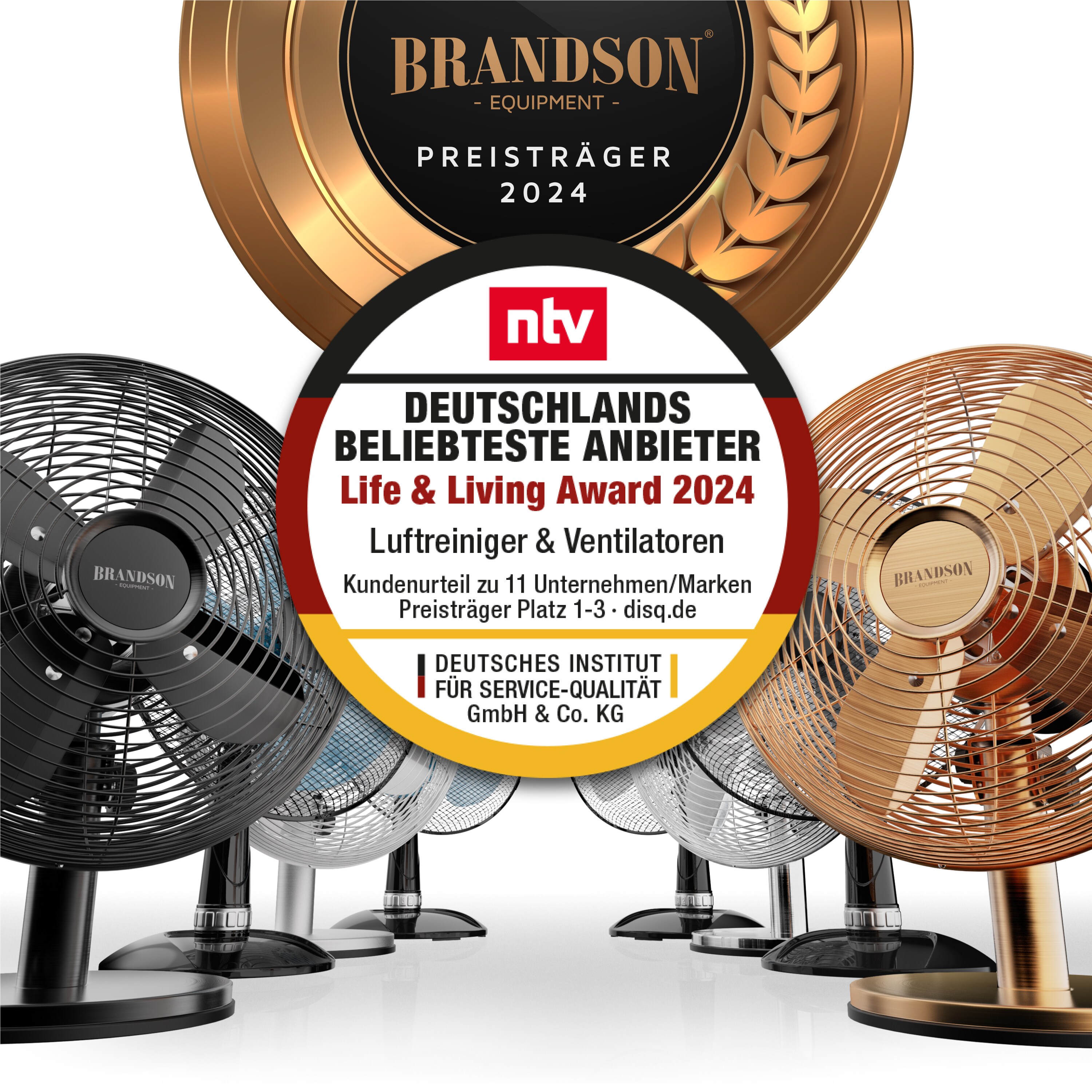 Brandson Tischventilator, mobiler Lüfter, oszillierend 80°, Ventilator mit 3 Geschwindigkeitsstufen, Robustes Voll-Metallgehäuse, Neigung ca. 40°