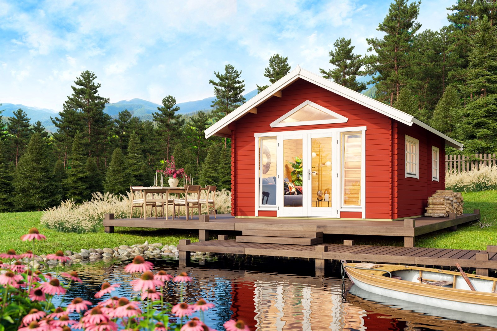 Gartenhaus CAROLINE 2.2 - schwedenrot - Fichte massiv - 390x575 cm
