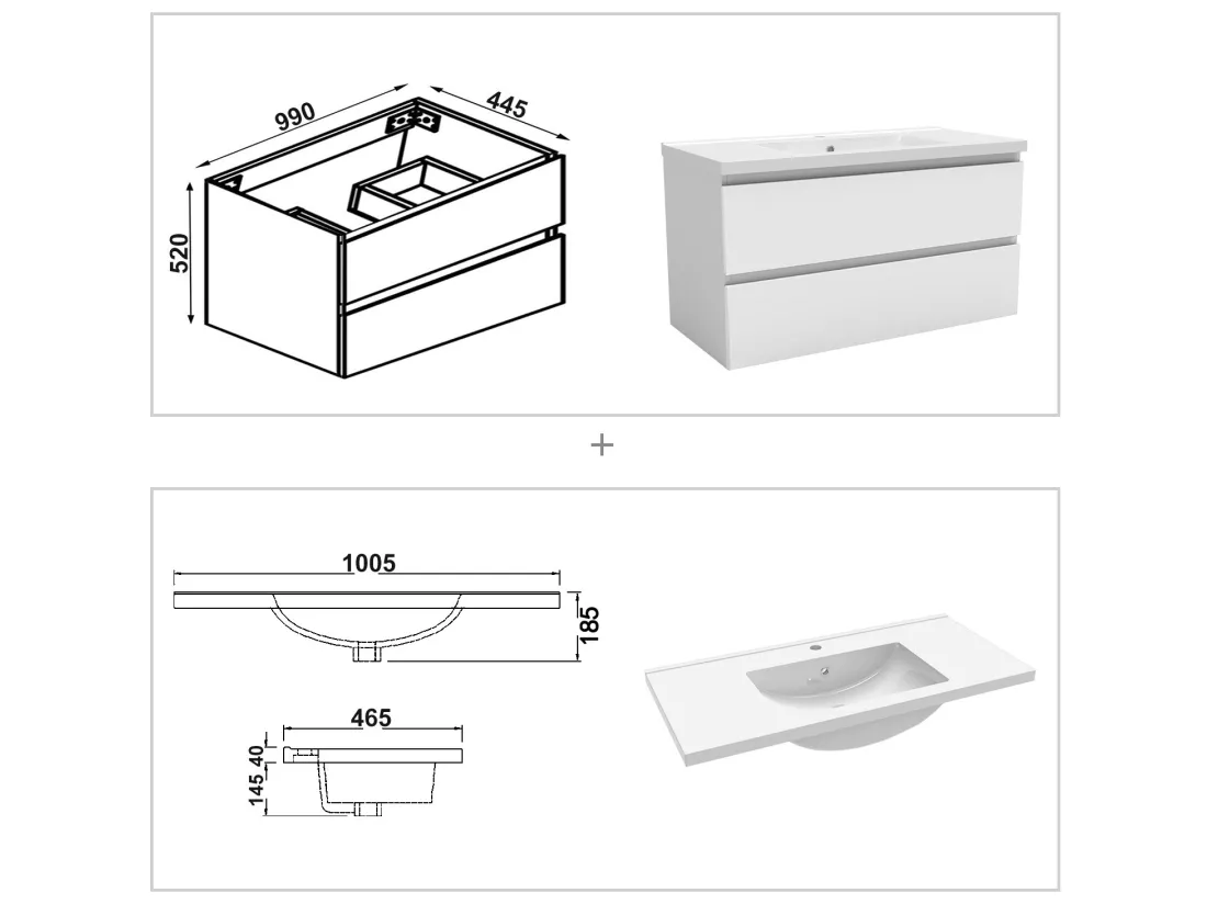 Ensemble meubles salle de bain 100cm simple vasque + miroir Blanc, Aica