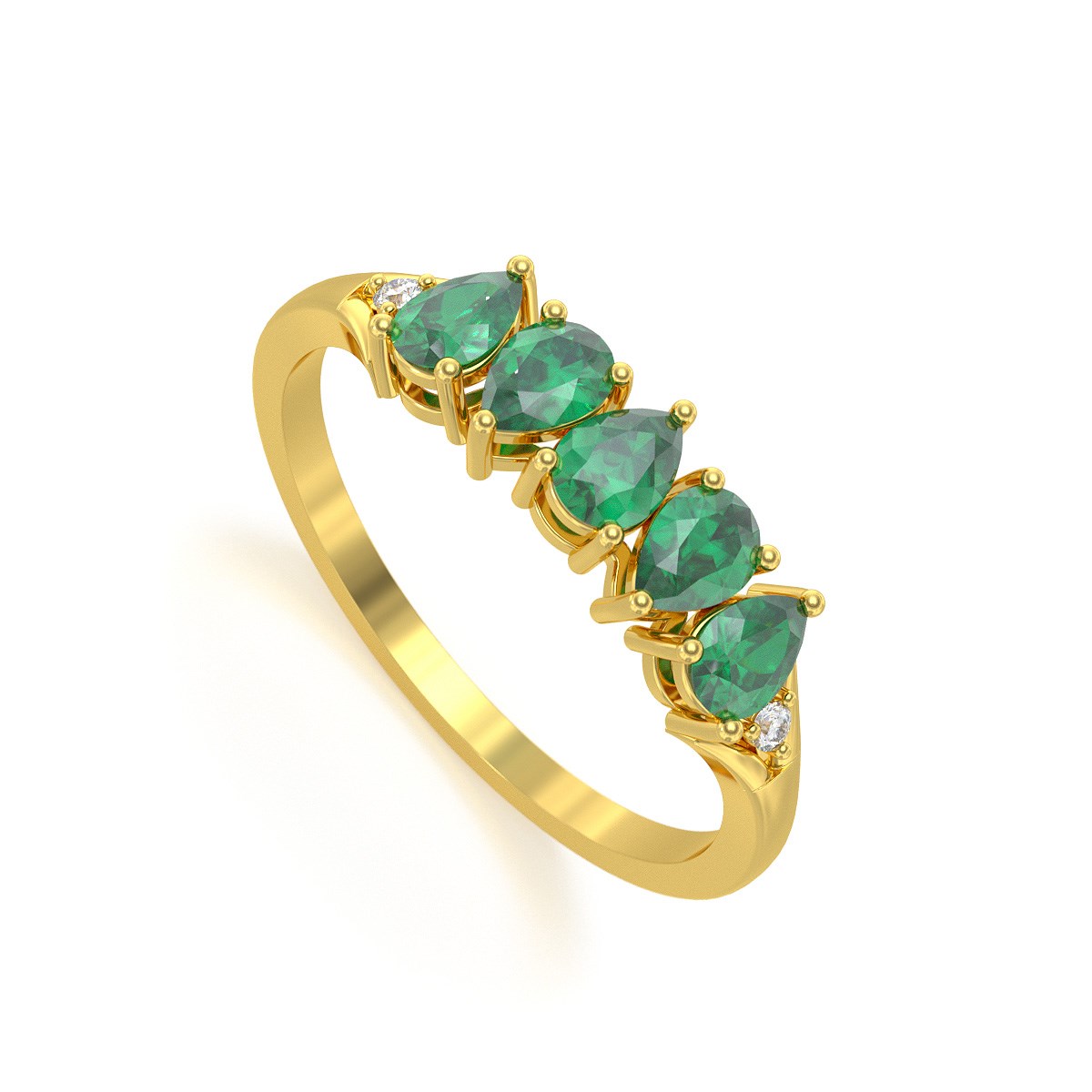 Bague ADEN Or 585 Jaune Emeraude et diamants 1.74grs
