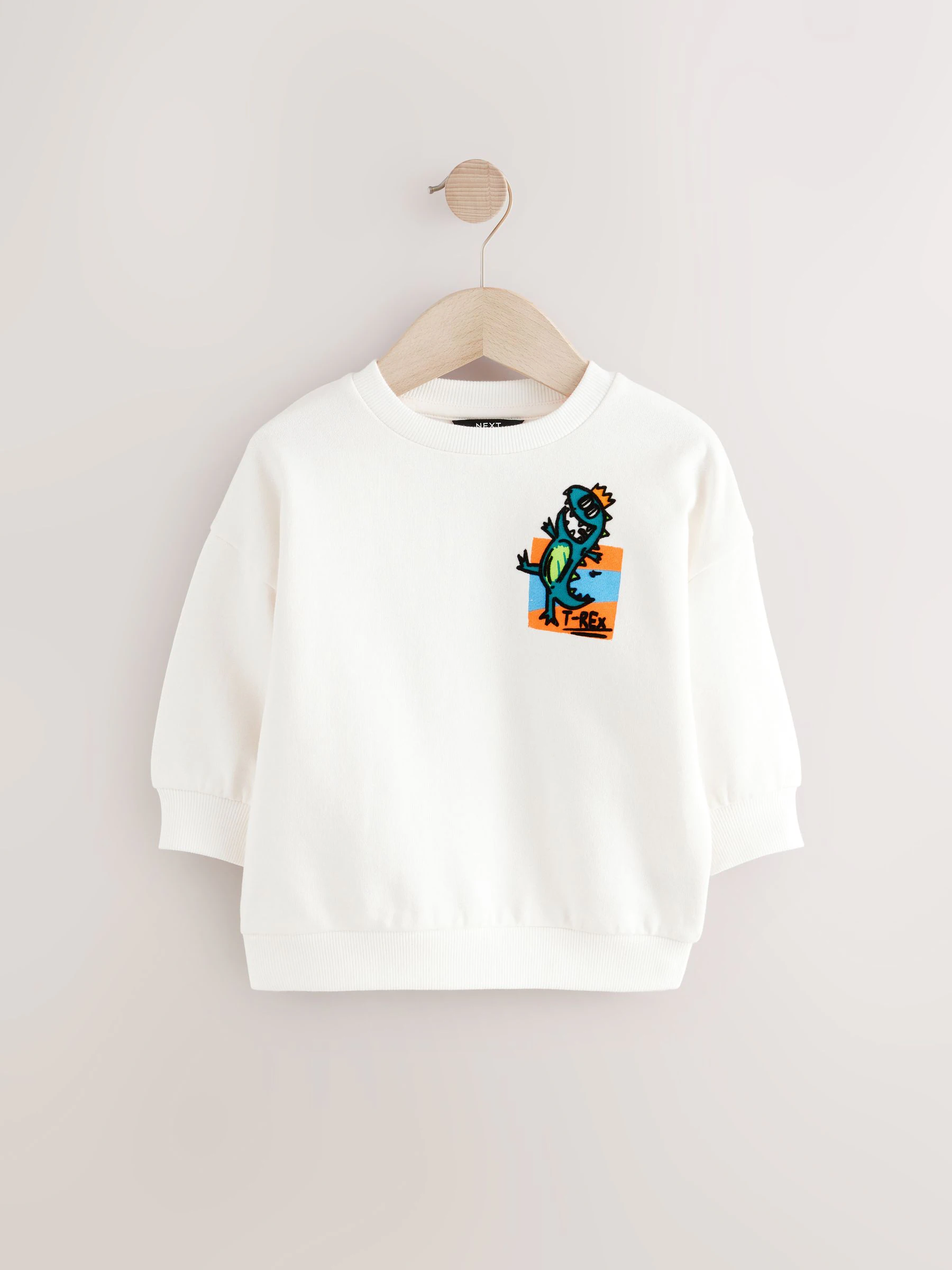 Wit - Jersey sweatshirt met ronde hals en print op de rug (3mnd -7jr)