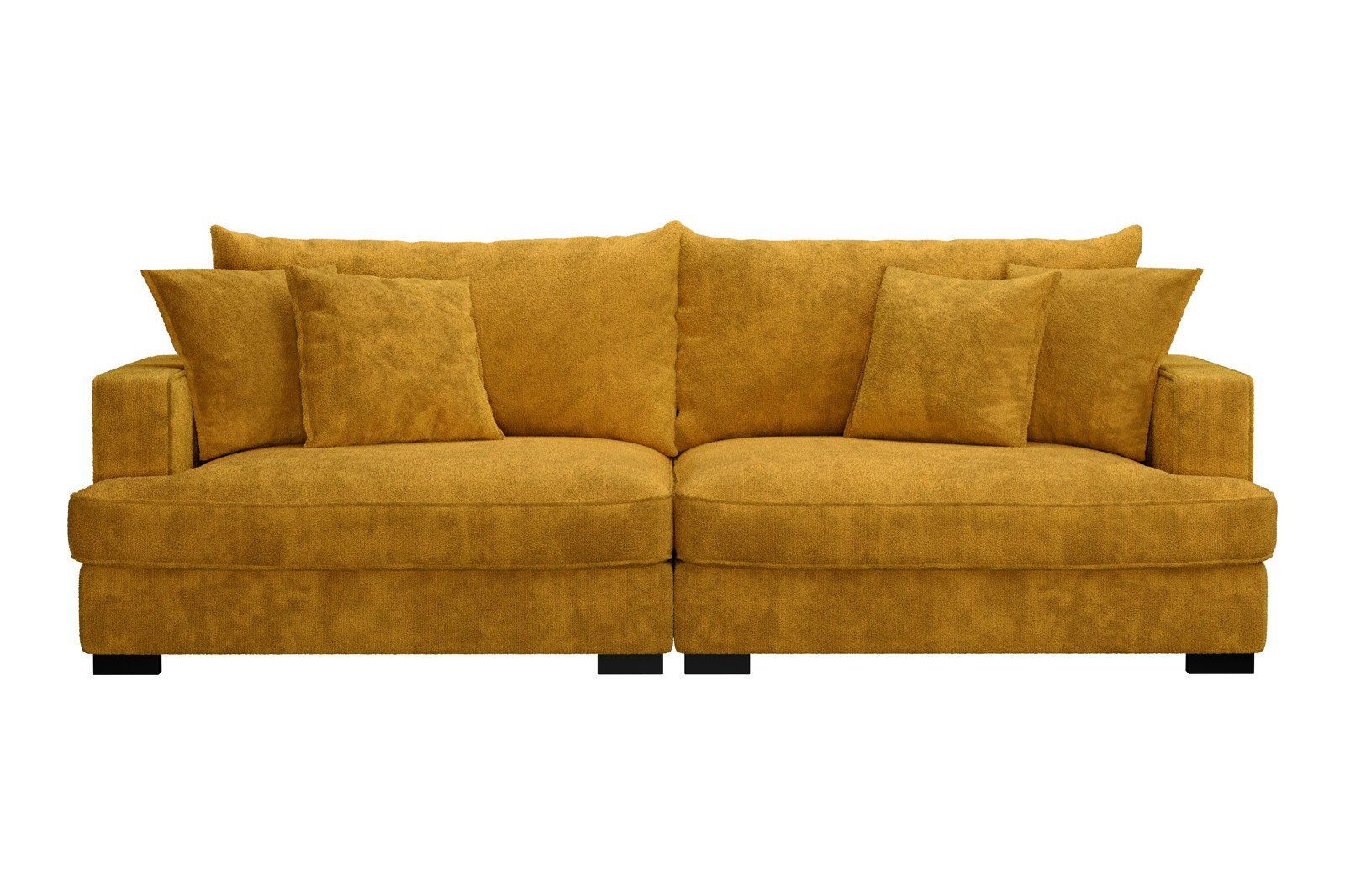 Rossi Lux 3-seter sofa Tekstil Genesis 10 Golden Yellow, arm A med sorte ben. Lux Komfort.