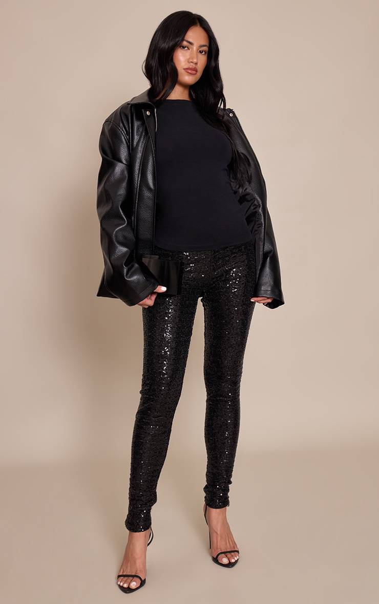 Noir Legging Taille Haute À Paillettes