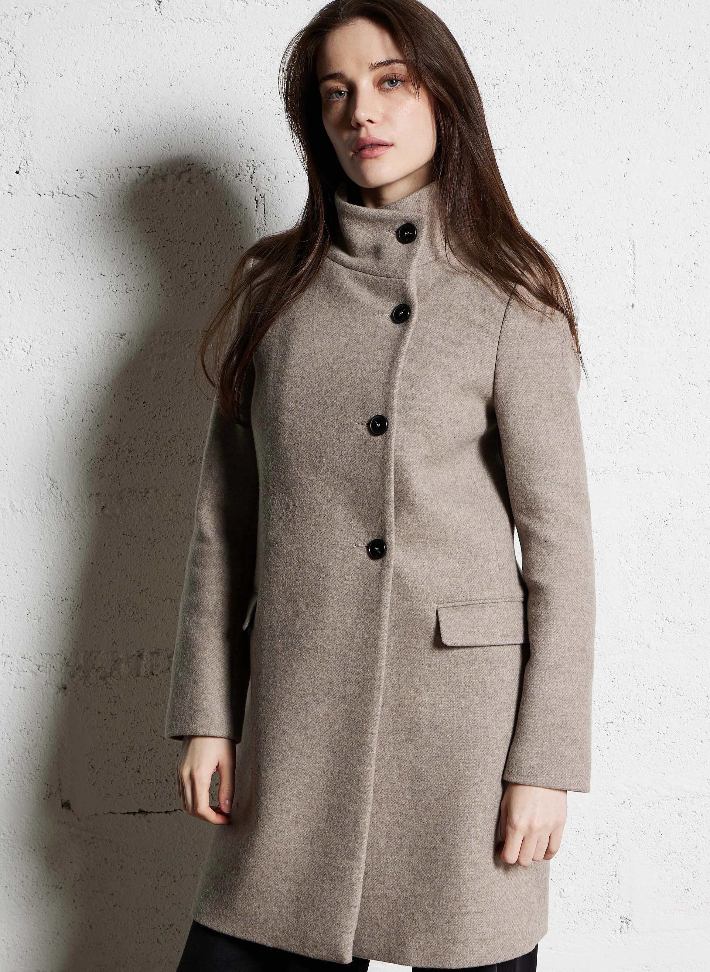 Caban à boutonnage asymétrique en laine mélangée | Beige