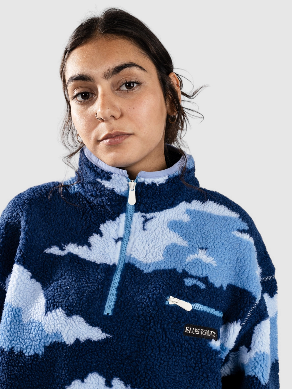 Blue Tomato Scenic Landscape Halfzip Fleece Jacket blue clouds