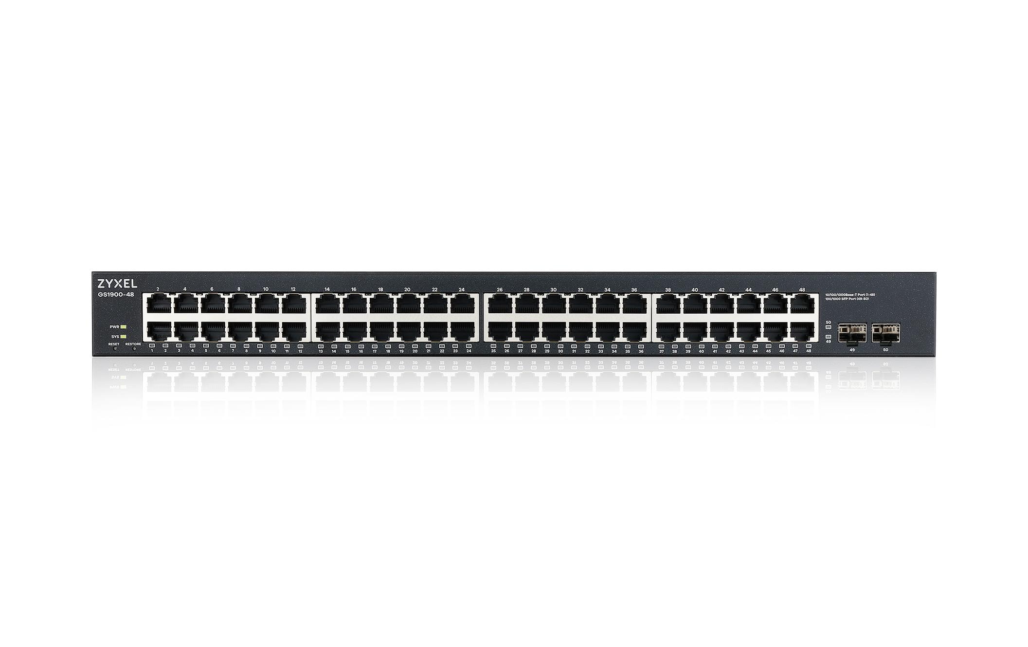 Switch GS1900-48 v2 50 Port<br>Smart Managed Switch mit 48 GbE-Ports und GbE-Uplink
