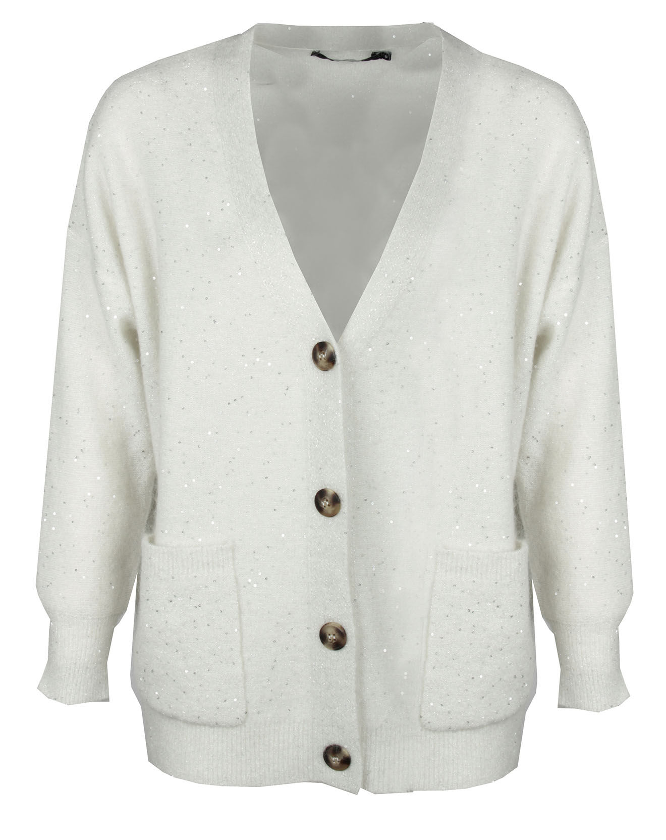 Lauren Vidal Cardigan en Laine & Mohair mélangés Basal à sequins blanc perle