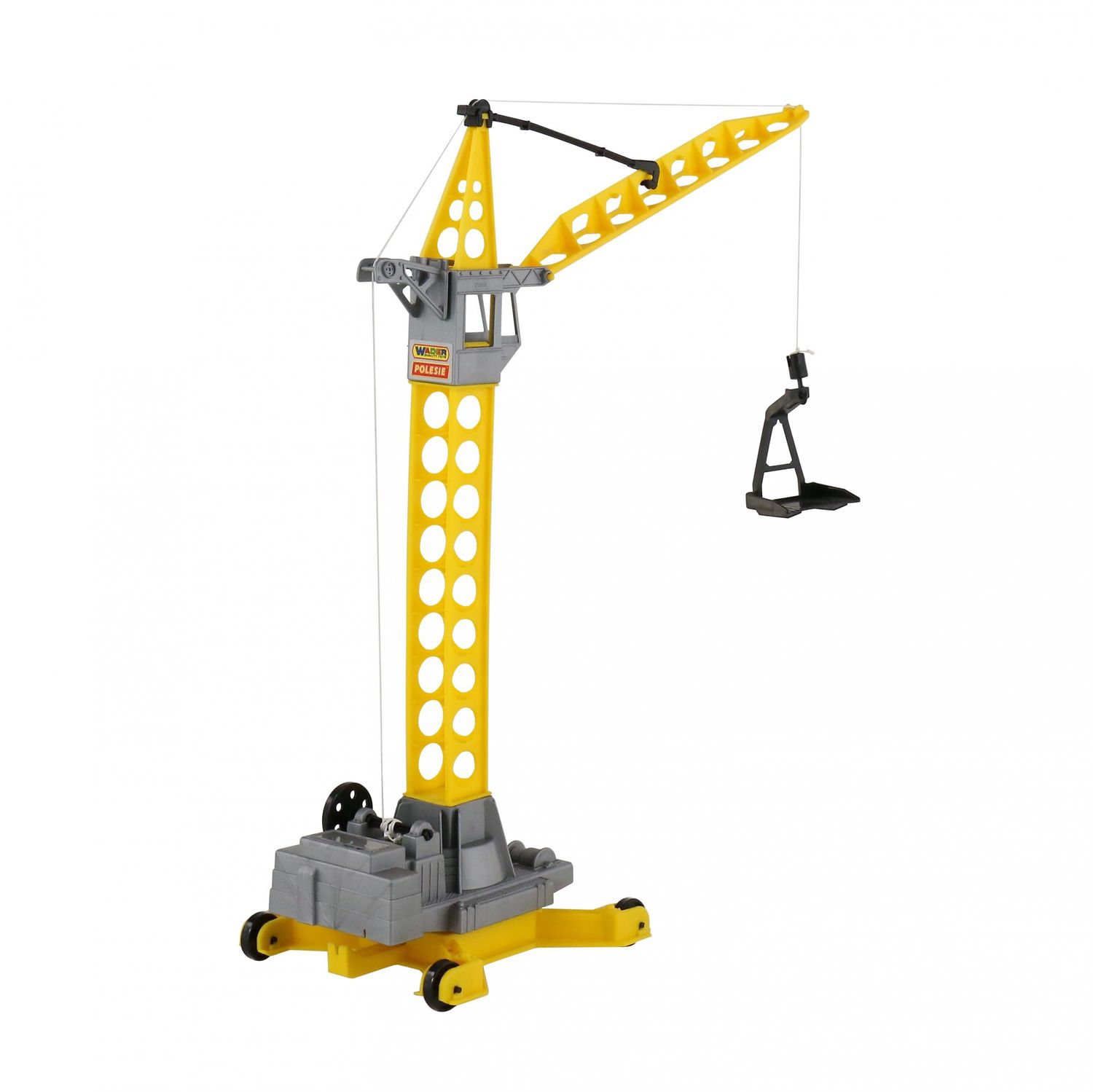 Polesie Spielzeug Baukran 56429, verstellbarer Kranarm, vier Räder, Höhe 51,5 cm gelb