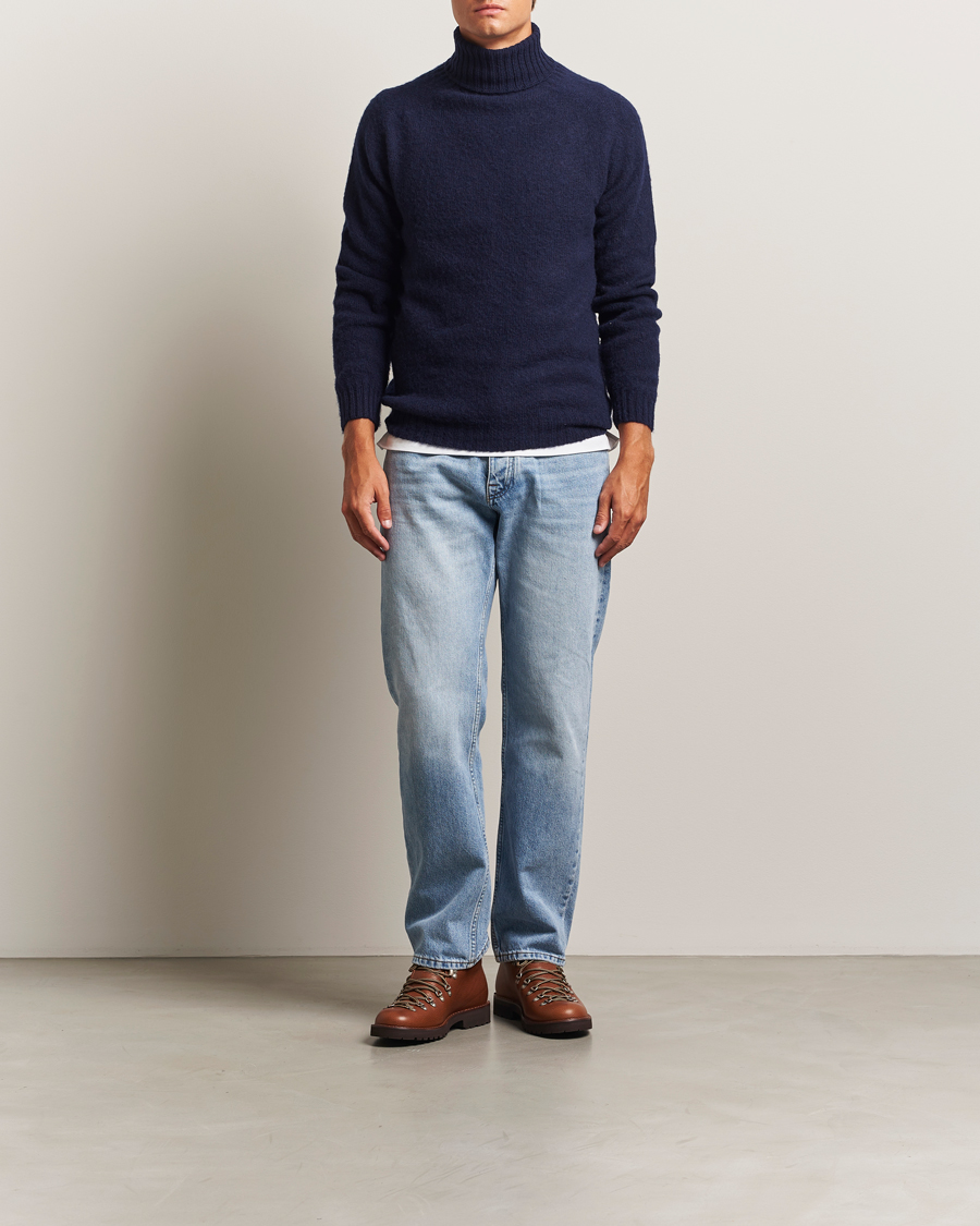 Harley Of Scotland Brushed Supersoft Lambswool Rollneck Navy