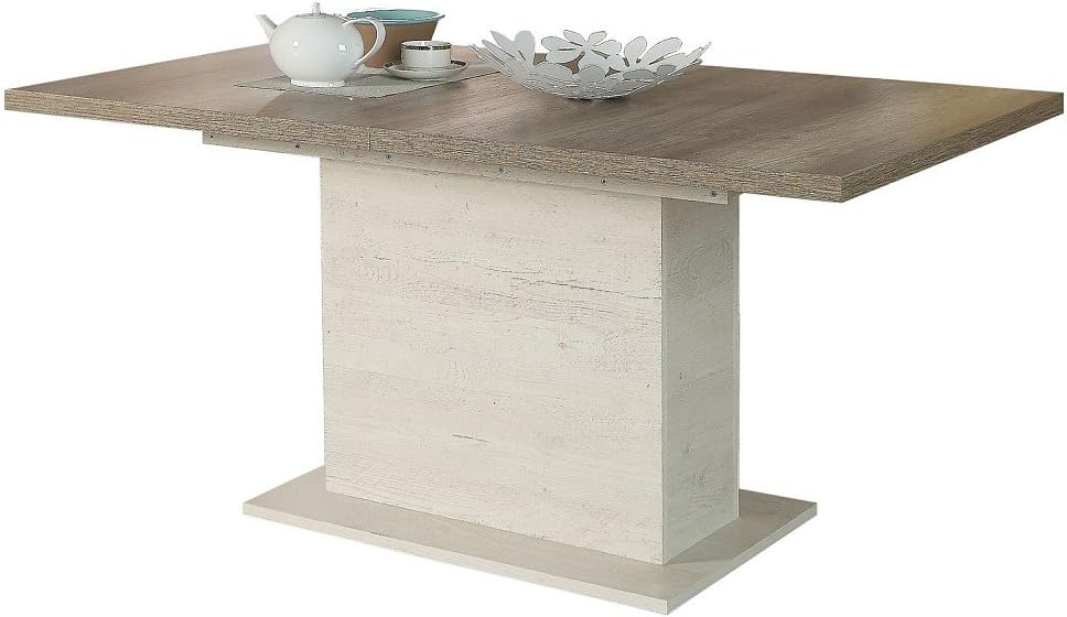 FORTE DURO Esstisch ausziehbar mit 1 Einlegeplatte, Holzwerkstoff, Pinie Weiß/Antikeiche, 160 x 76.6 x 90 cm AE7534079
