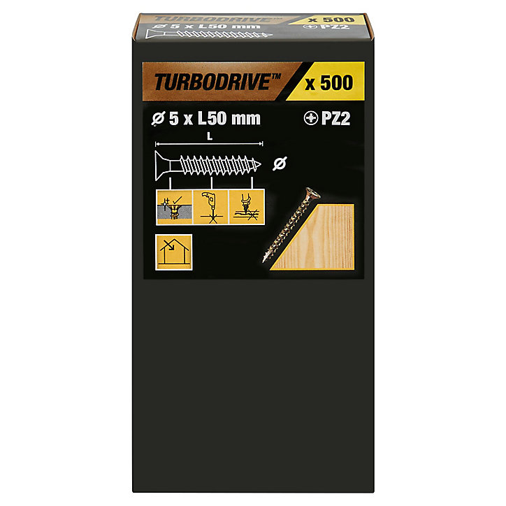 Vis à bois Turbodrive Premium pozidriv zinguée jaune 5x50 mm - 500 pièces