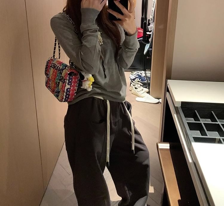 rinkoplan - Elastische taille, effen, wijde joggingbroek