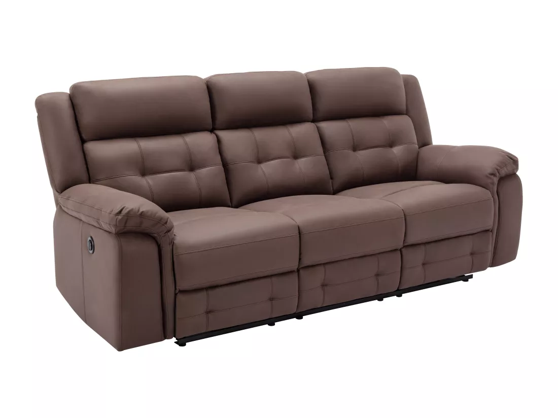 Canapé 3 places relax électrique en microfibre aspect cuir vieilli marron ORTIANO