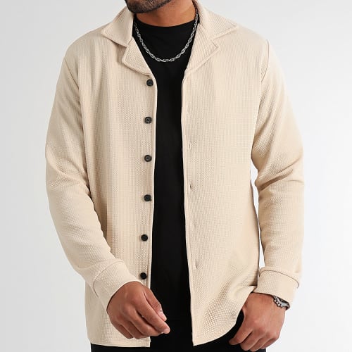 Chemise Manches Longues Texturé Waffle Oversize 0564 Beige Clair