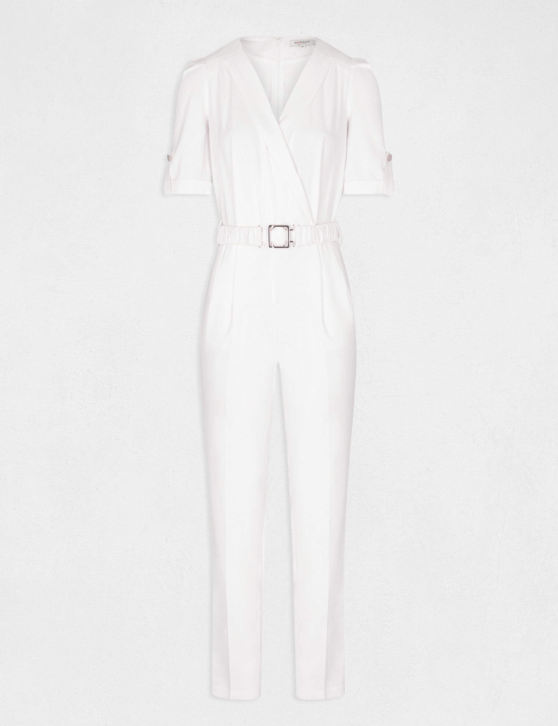 Combinaison droite avec ceinture ecru femme - ecru