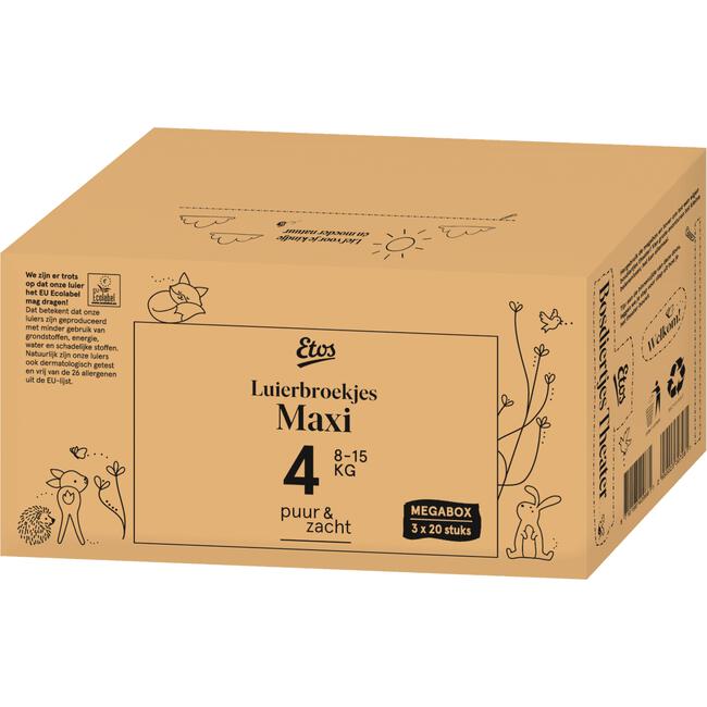 Etos Puur & Zacht Luierbroekjes Maat 4 Maxi 8-15 kg 60 stuks