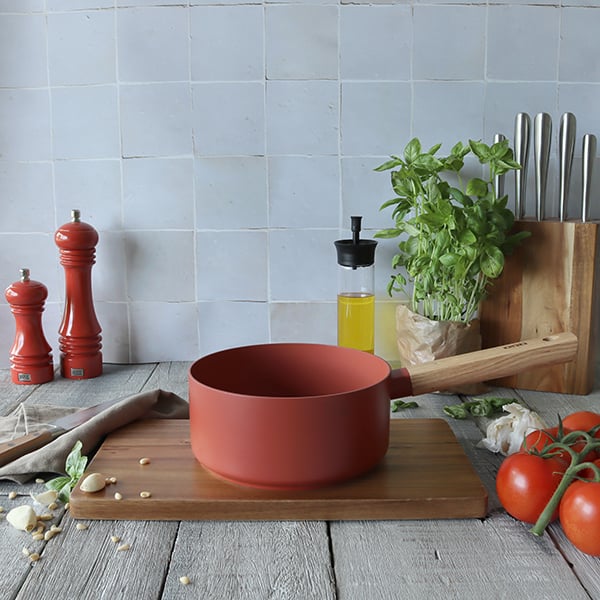 Casserole Ector induction aluminium revêtu manche en bois 16 cm rouge