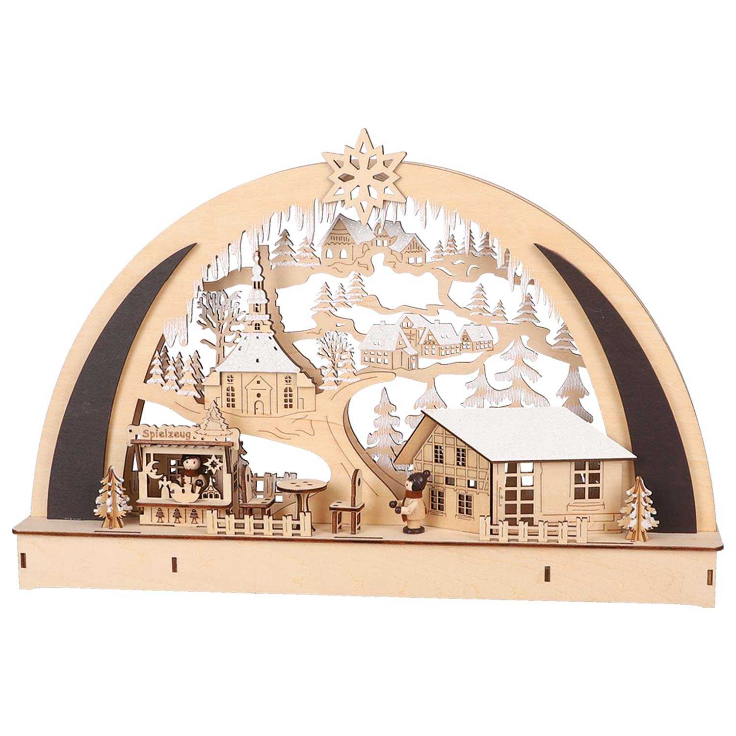 Schwibbogen in Seiffen aus Holz mit 7 LEDs & Timer warmweiß 45 x 7 x 29 cm