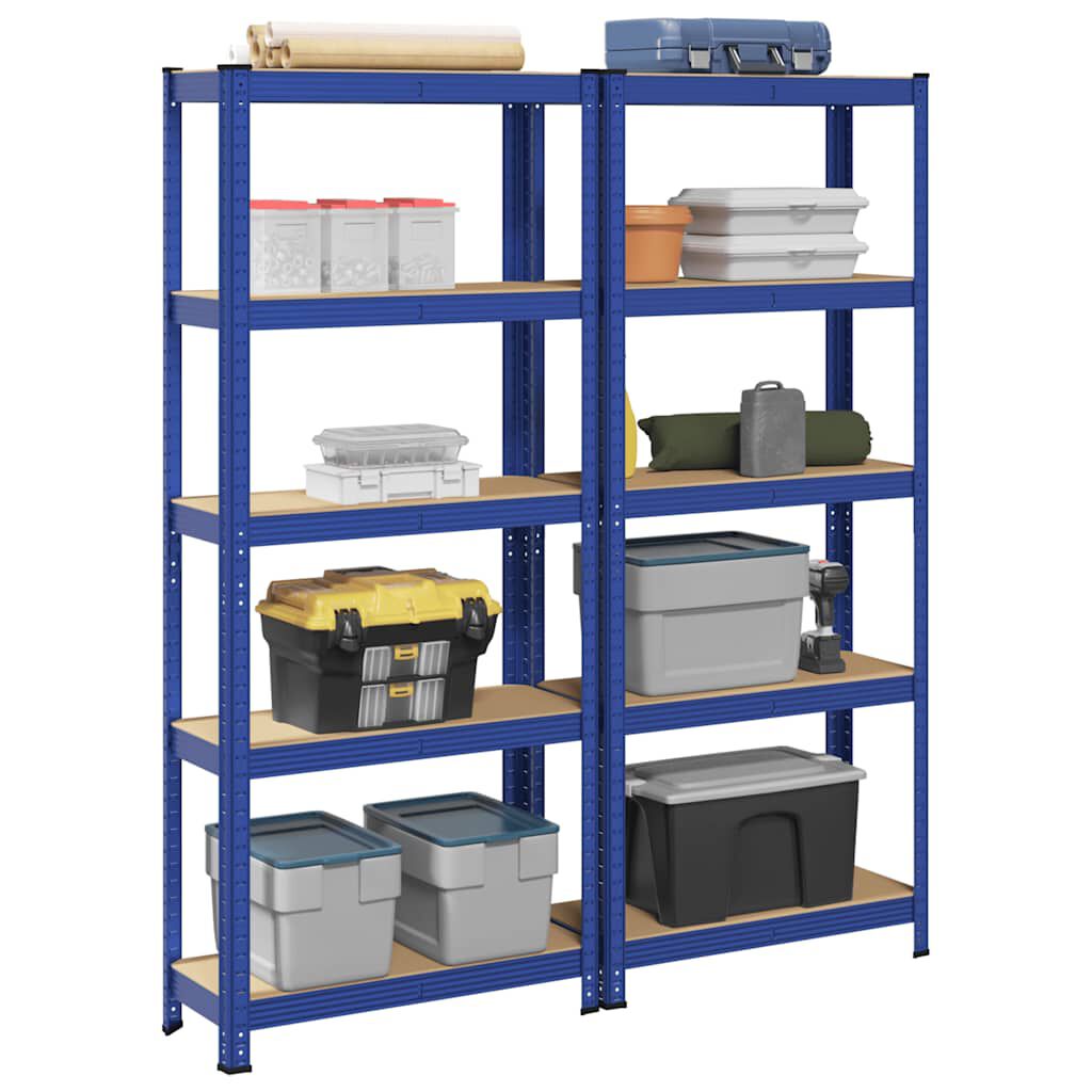 vidaXL Stellingkast met 5 planken, 2 st, blauw, houtmateriaal
