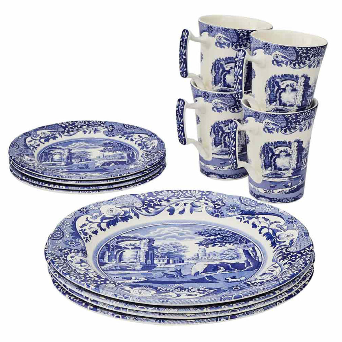 Spode Blue Italian servise 12 deler, blå/hvit