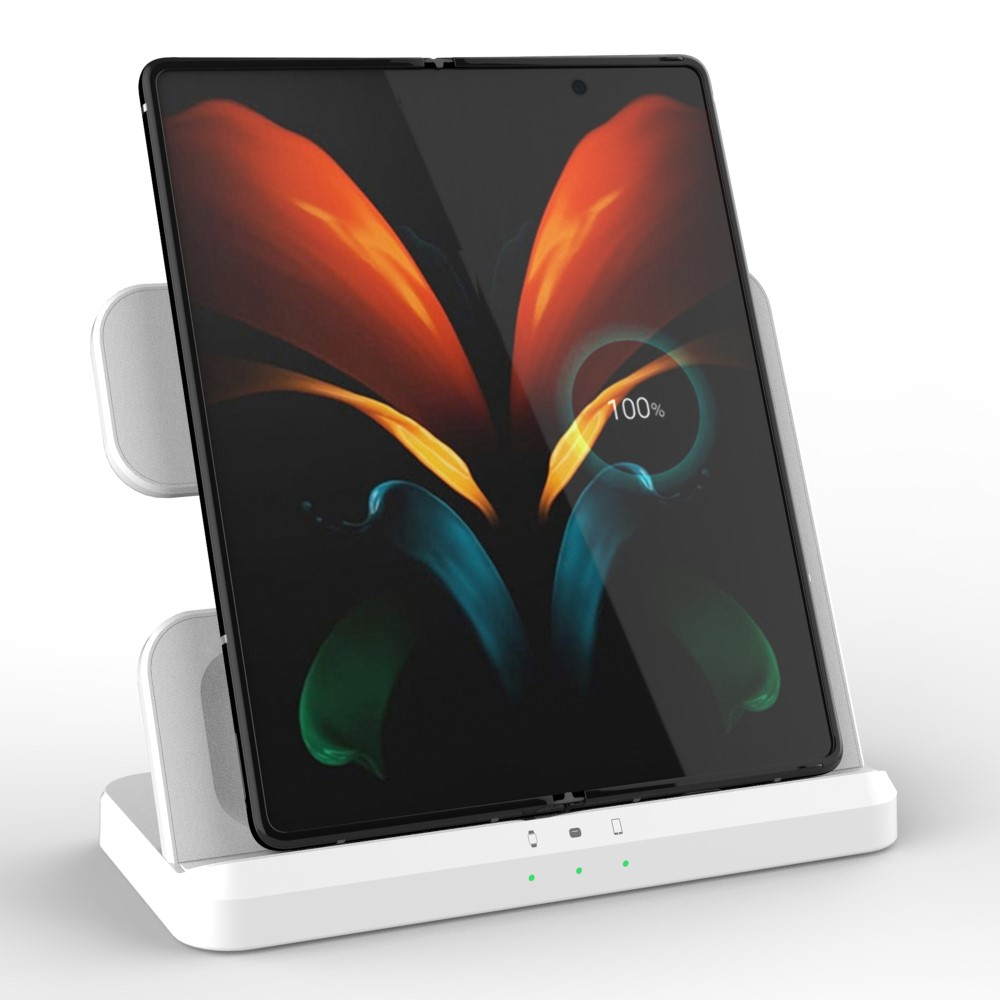 (15W) 3in1 Ladegerät QI Wireless Charger für Smartphone / Samsung Galaxy Watch / Galaxy Buds - Weiss