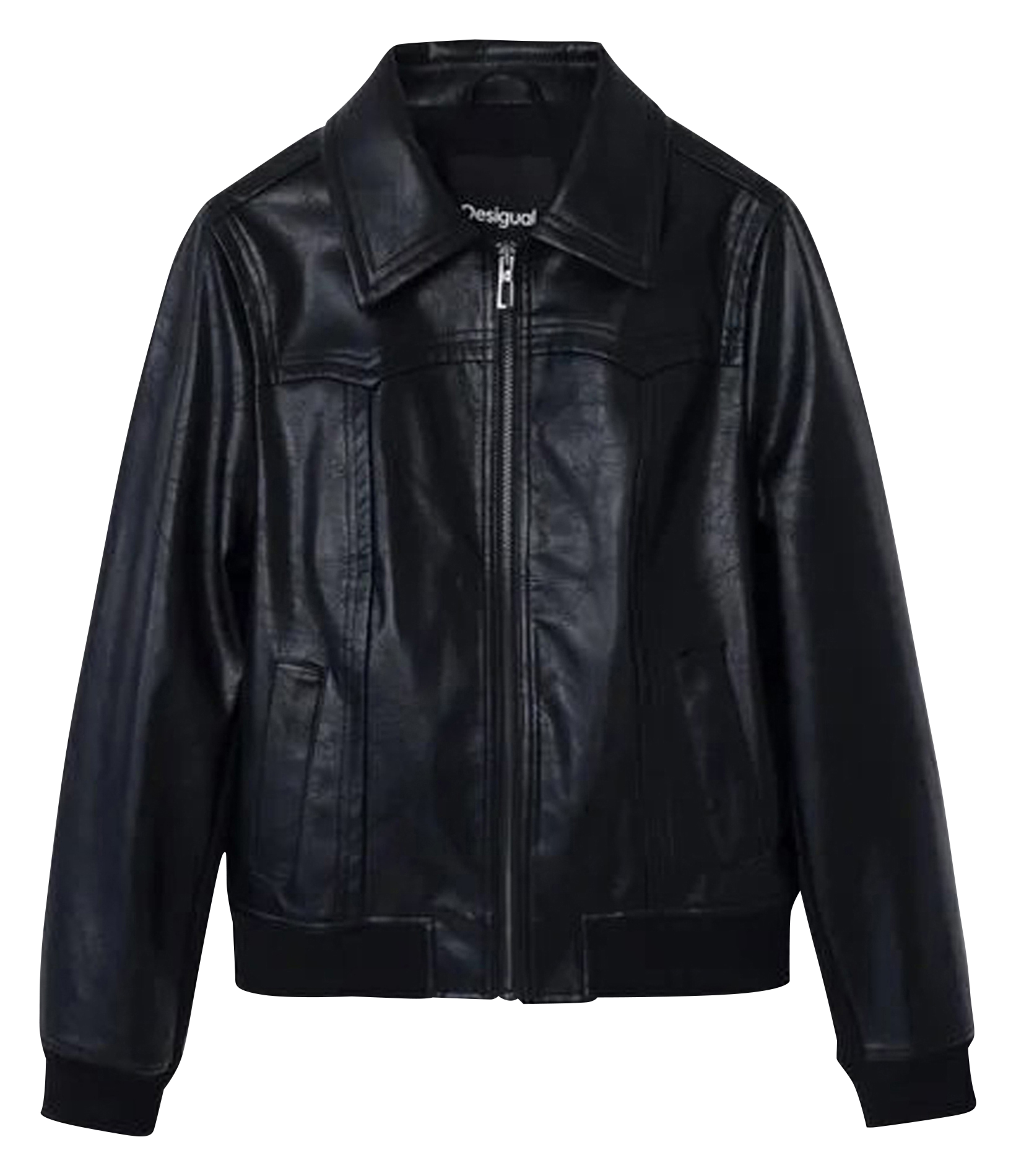 Veste courte droite effet cuir | Noir