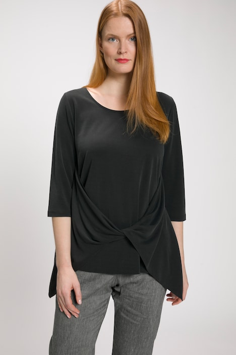 Shirt, Drapierung, Zipfelsaum, Rundhals, 3/4-Arm