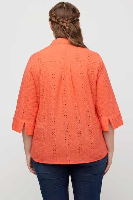 Hemdbluse, Lochstickerei, Hemdkragen, 3/4-Arm