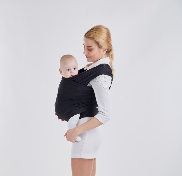 Baumwoll Baby Tragetuch Elastisches Stilltuch für Unterwegs - Schwarz