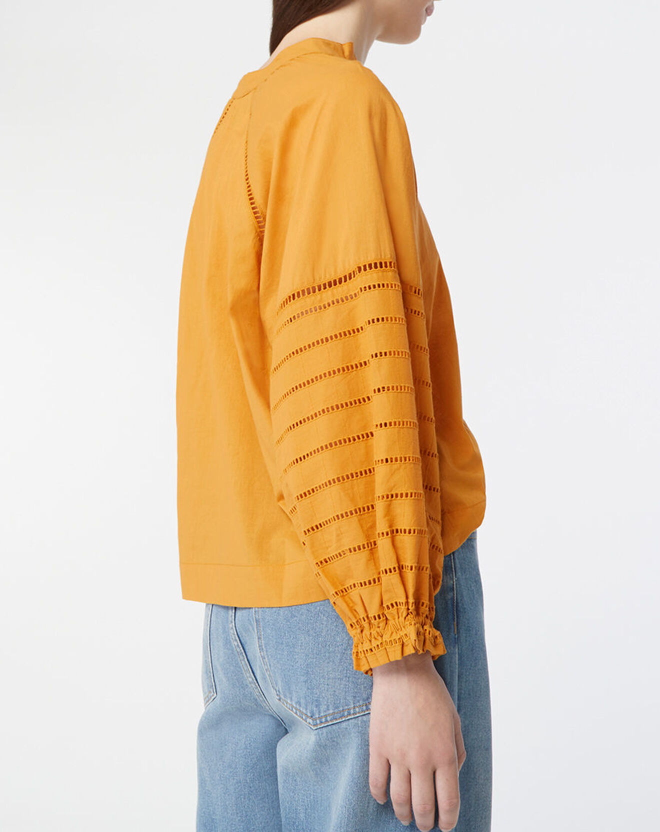 Galeries Lafayette Blouse ample en Coton Ramos broderie jaune foncé