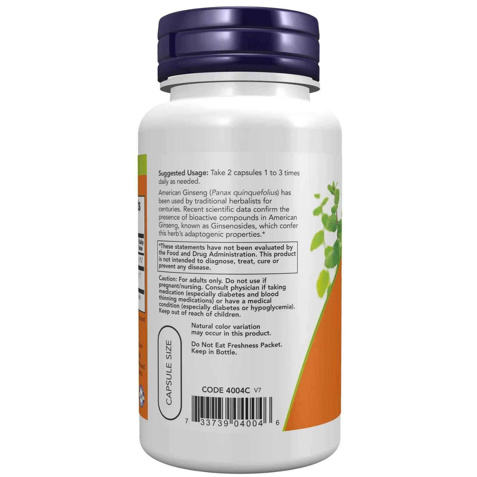 NOW Foods Ginseng Americano 500mg 100 cápsulas veganas