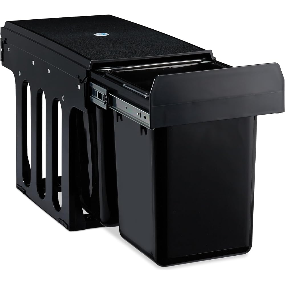 relaxdays poubelle encastrable coulissante, 2 bacs, système de trie pour le sous-évier, 2x8 l, 35,5 x 25 x 47 cm, noir : Cuisine et Maison