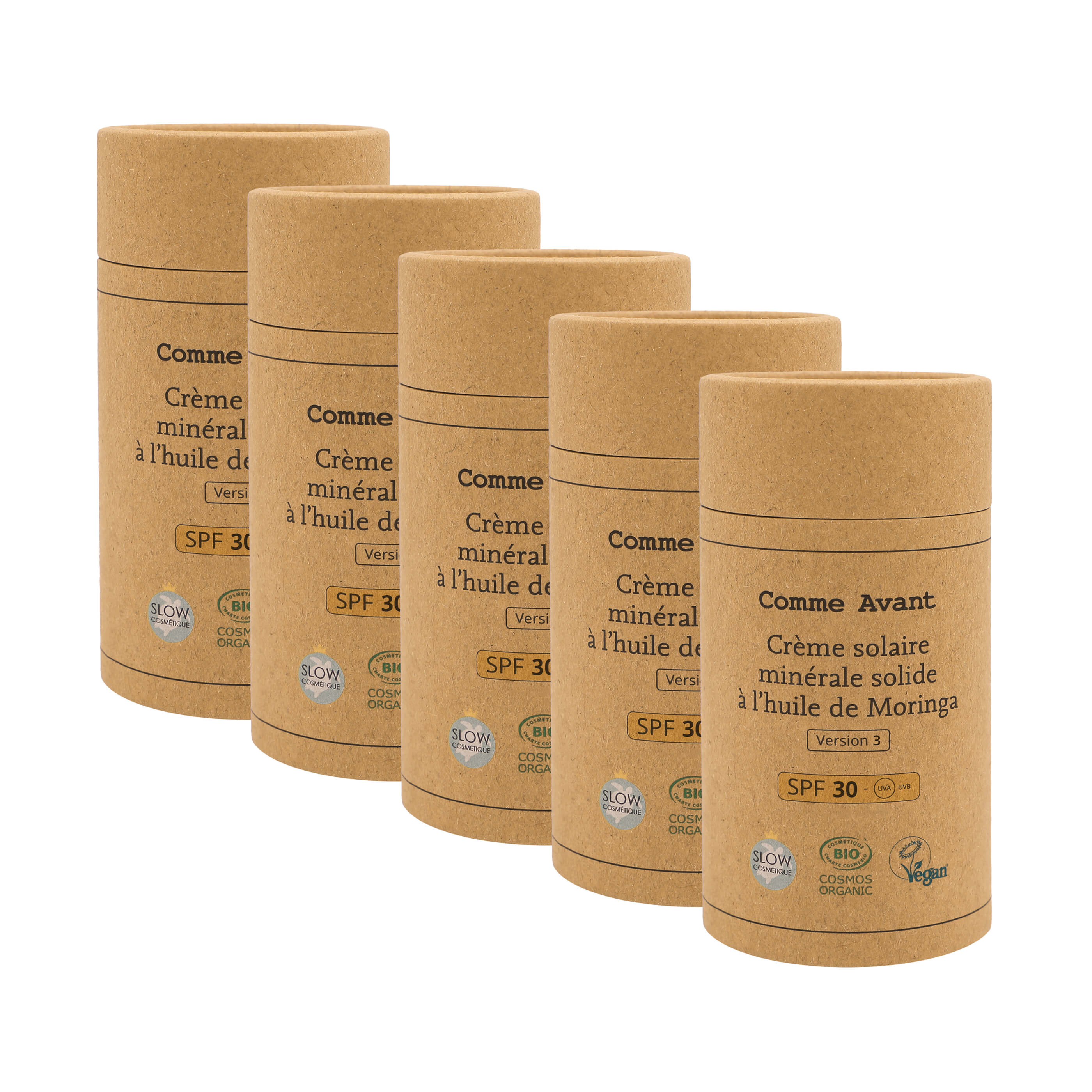 Crème solaire SPF30 minérale solide à l'huile de moringa - Version 3 - 1 crème solaire - 80g / Brut sans parfum
