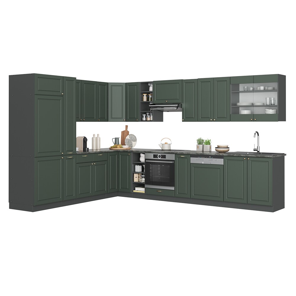 Vicco Eckküche Küchenzeile Einbauküche Fame-Line Landhaus Anthrazit Grün Gold 257x347 Spülenunterschrank Unterschrank Herdumbauschrank Hängeschrank Kühlumbauschrank Apothekerhochschrank Blende