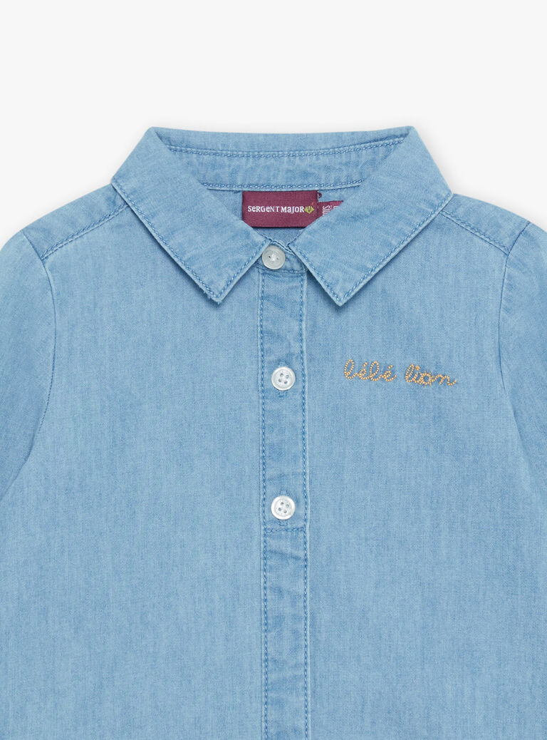 Chemise en light denim bleu brodée