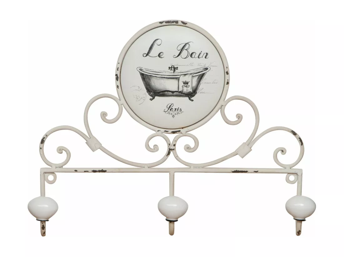 Porte-serviettes mural « Le Bain Paris » 30x6x25cm - Porte-serviettes de salle de bain en fer forgé Shabby Chic