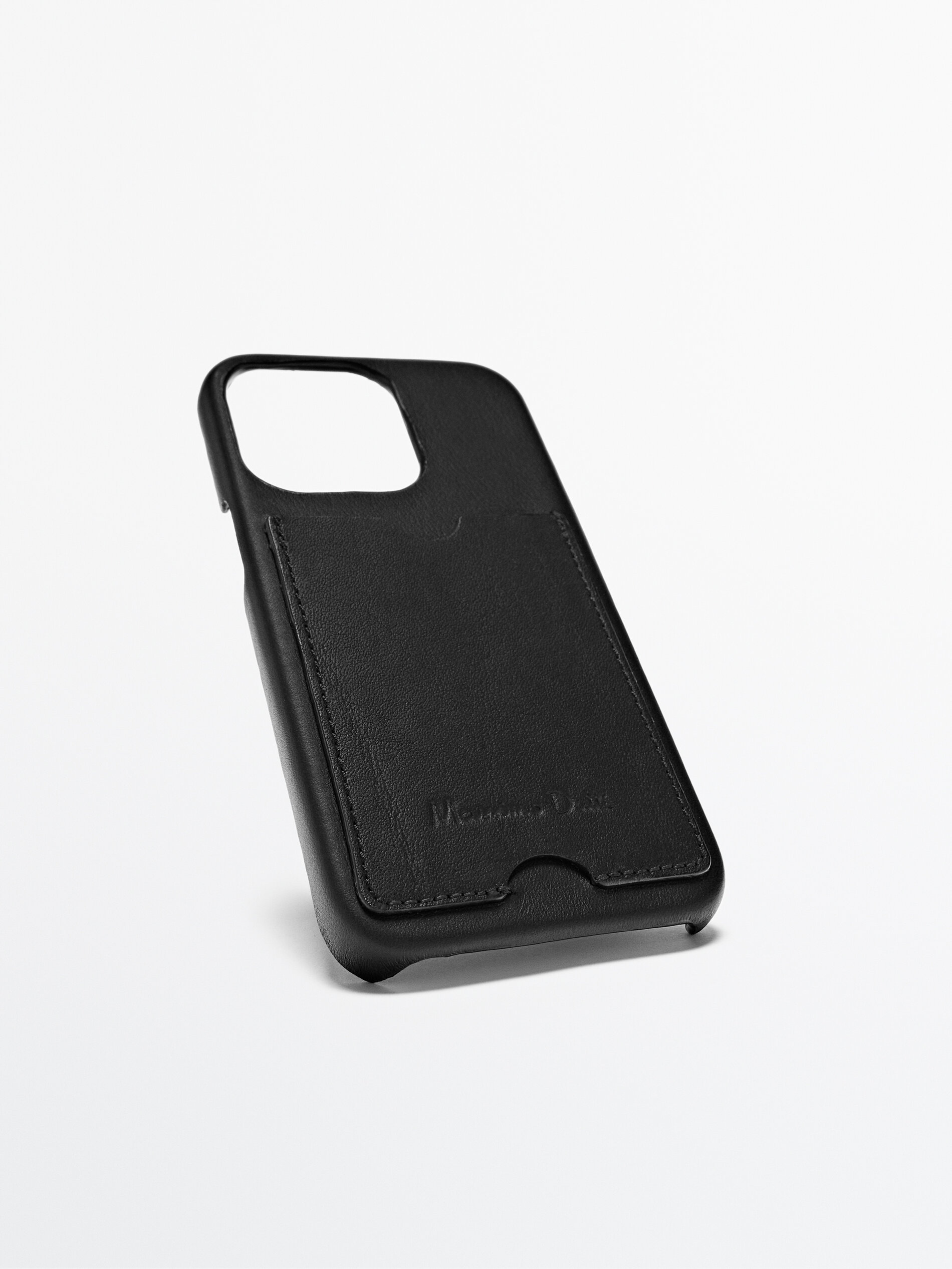 Capa de couro para iPhone 13 Pro com porta-cartões - PRETA