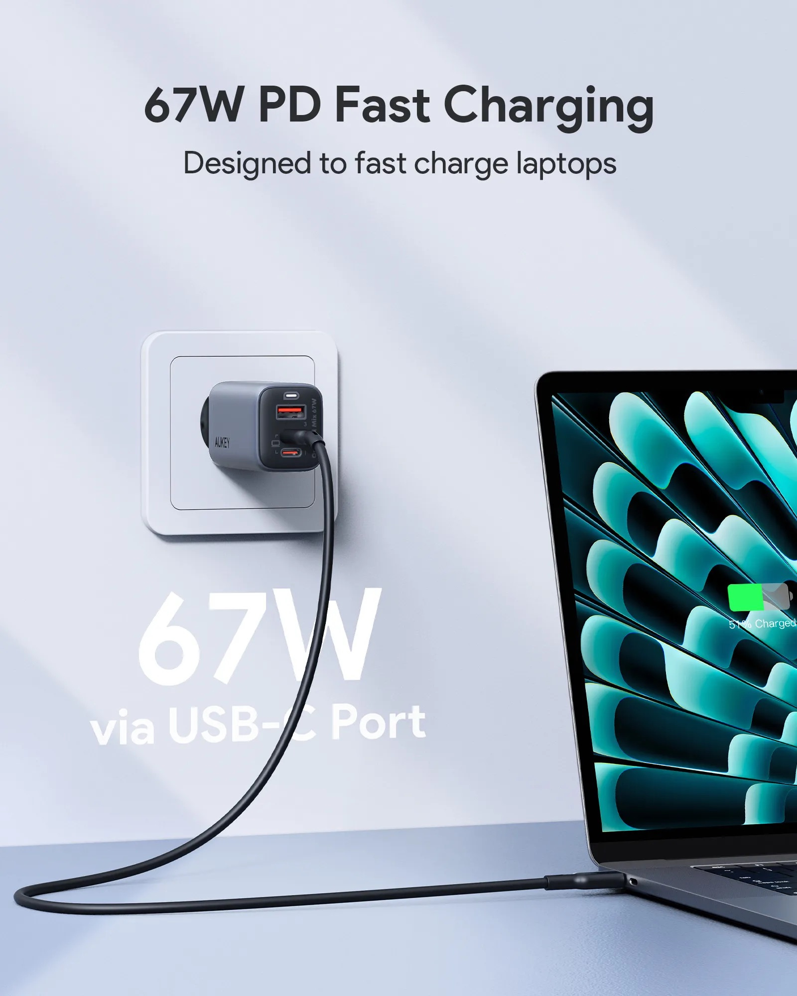 (67W) Omnia Mix 2 USB A / 2x USB C GaN Ladegerät Netzteil PD 3.0 / QC 3.0 (PA-B6U GY) - Grau / Schwarz